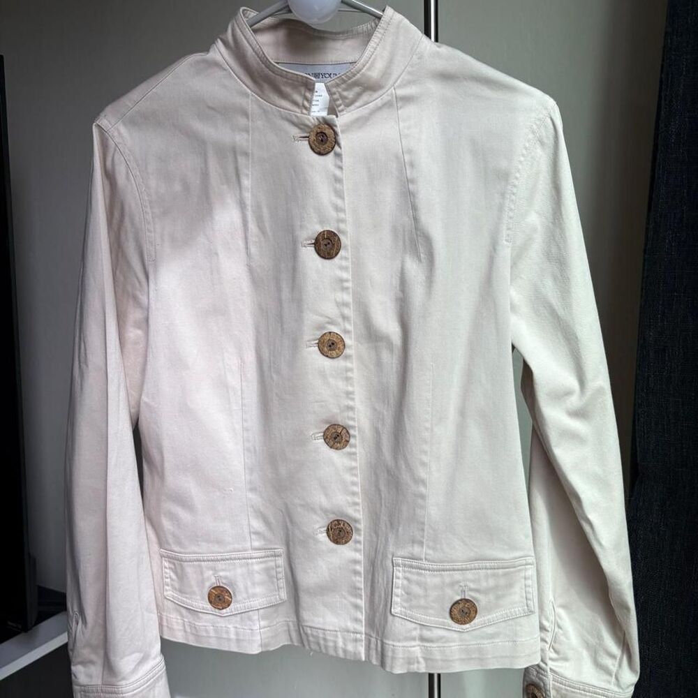 Sharon Young Y2K, Old Money Women's Cream and Tan Utility Trench Jacket